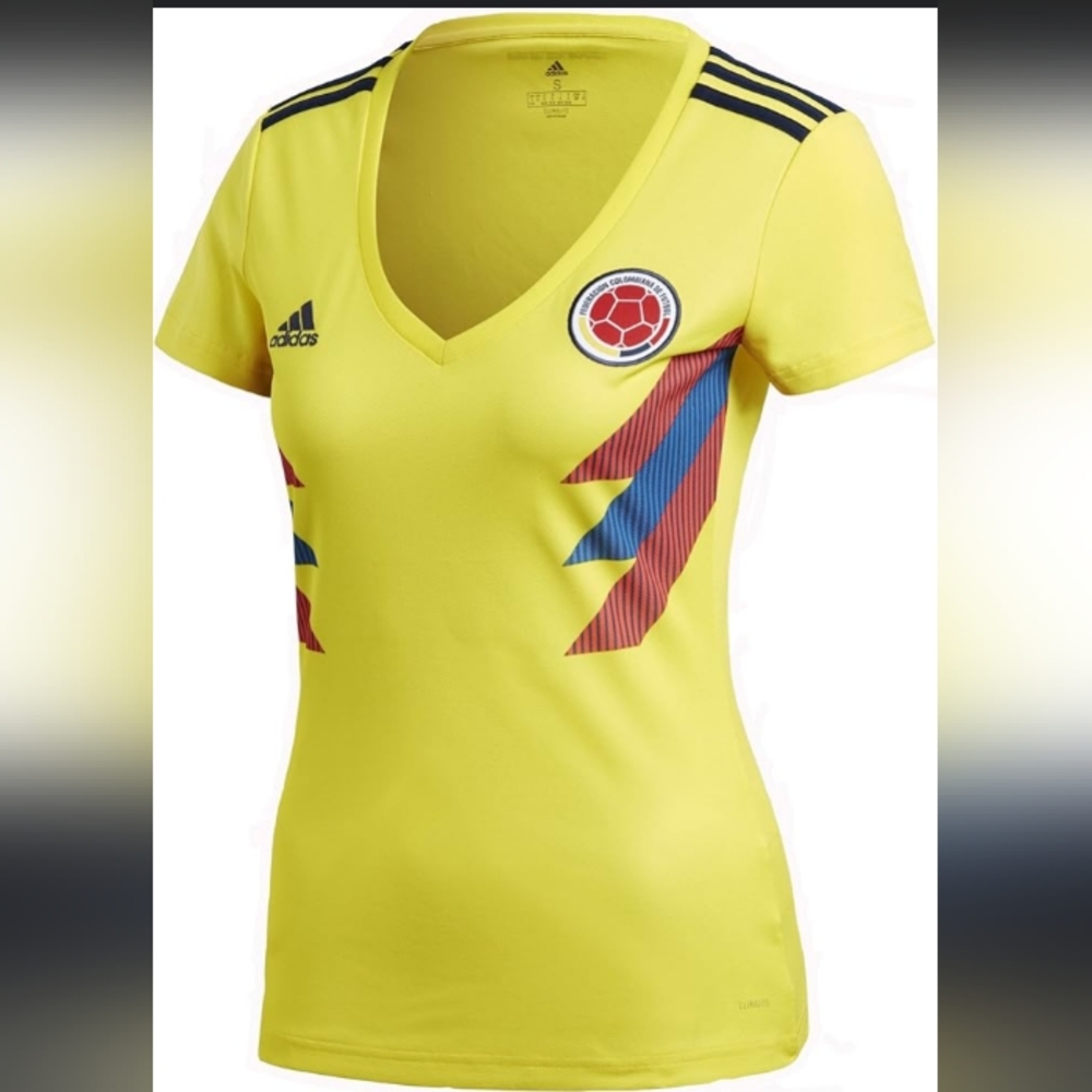 Adidas Columbia Soccer Jersey Women's Yellow V-Neck Top Size Medium